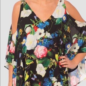 Joseph Ribkoff floral top with cold shoulder